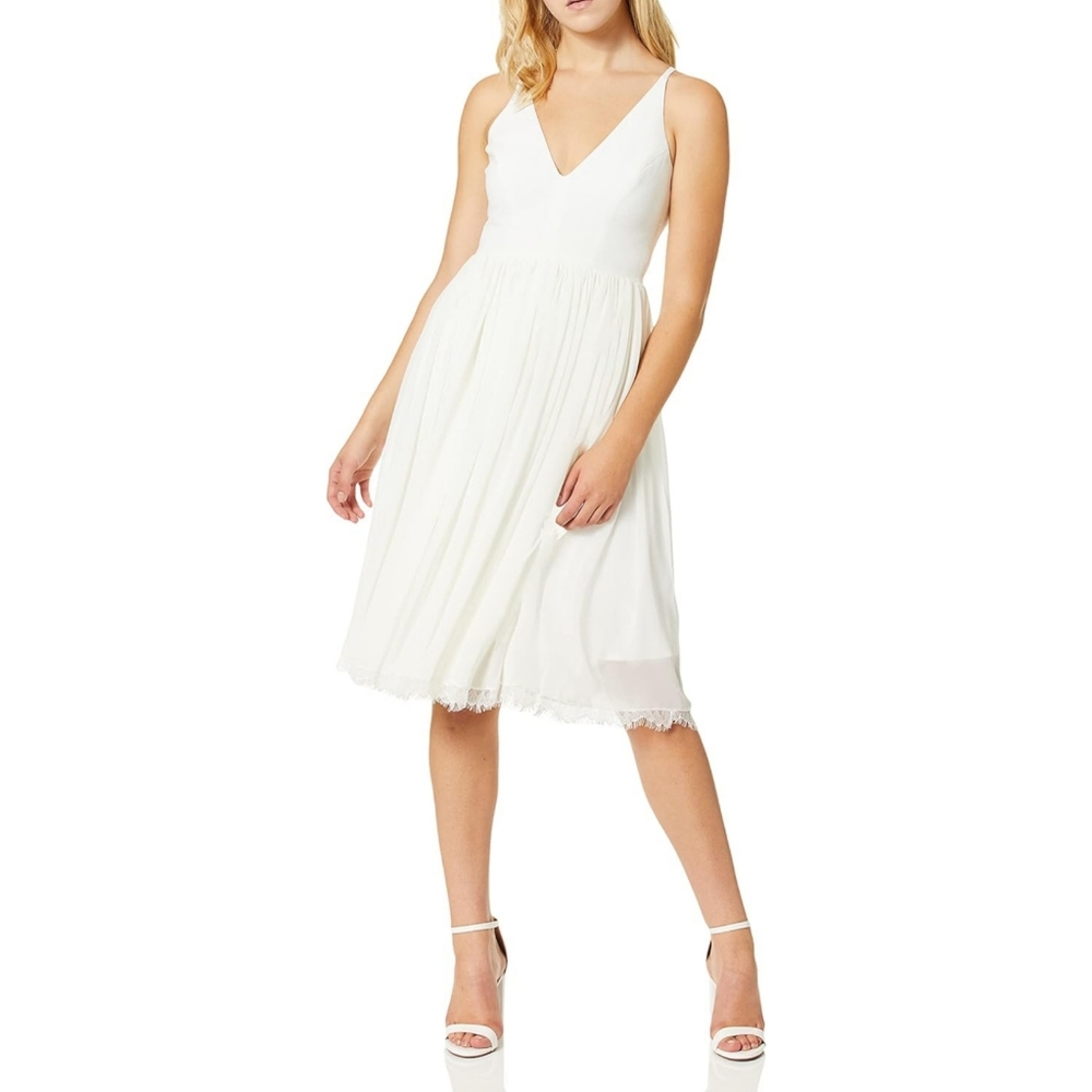 Dress the Population Women's Alicia Plunging Mix Media Sleeveless Dress